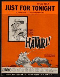 8m309 HATARI sheet music '62 Howard Hawks, John Wayne in Africa, Just For Tonight!