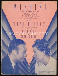 8m317 LOVE AFFAIR sheet music '39 Irene Dunne & Charles Boyer, Wishing Will Make It So!