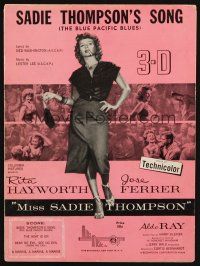 8m319 MISS SADIE THOMPSON sheet music '53 3-D sexy smoking Rita Hayworth, Blue Pacific Blues!