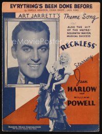 8m322 RECKLESS sheet music '35 sexy Jean Harlow, Art Jarrett Theme, Ev'rything's Been Done Before!