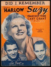 8m334 SUZY sheet music '36 Jean Harlow between Cary Grant & Franchot Tone, Did I Remember!