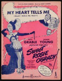8m335 SWEET ROSIE O'GRADY sheet music '43 sexy full-length Betty Grable, My Heart Tells Me!