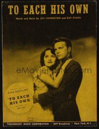 8m338 TO EACH HIS OWN sheet music '46 pretty Olivia de Havilland & John Lund, the title song!