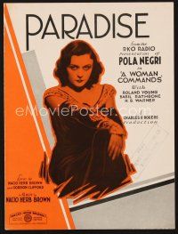 8m341 WOMAN COMMANDS sheet music '32 great image of sexy Pola Negri, Paradise!