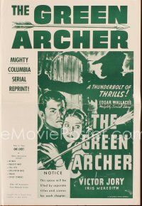 8m376 GREEN ARCHER pressbook R57 Edgar Wallace serial, cool Robin Hood shadow art!