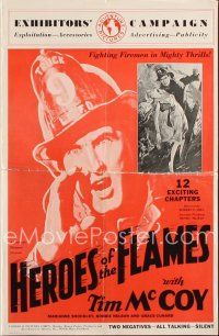 8m379 HEROES OF THE FLAMES pressbook '31 Tim McCoy in cool firefighter serial!