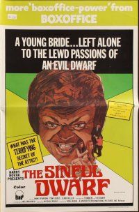 8m429 SINFUL DWARF pressbook '73 a young bride left alone to the lewd passions of an evil dwarf!