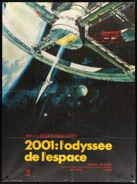 8p558 2001: A SPACE ODYSSEY French 1p R70s Stanley Kubrick, Bob McCall space wheel art!
