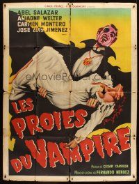 8p588 EL VAMPIRO French 1p '57 cool different art of Mexican vampire carrying victim!