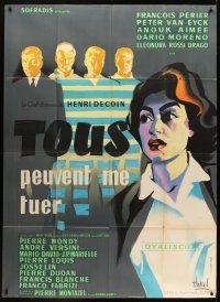 8p589 EVERYBODY WANTS TO KILL ME French 1p '57 cool artwork of Anouk Aimee by Clement Hurel!
