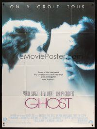 8p591 GHOST French 1p '90 classic romantic close up of dead Patrick Swayze & sexy Demi Moore!