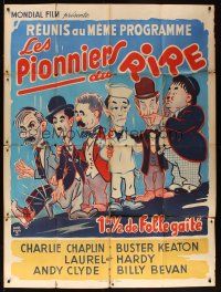 8p633 PIONEERS OF LAUGHTER French 1p 1961 art of Chaplin, Keaton, Laurel & Hardy, Clyde & Bevan!
