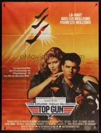 8p658 TOP GUN CinePoster REPRO French 1p '86 Tom Cruise & Kelly McGillis, Navy fighter jets!