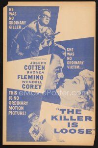 8p037 KILLER IS LOOSE herald '56 Budd Boetticher, Joseph Cotten uses wife Rhonda Fleming as bait!