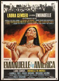 8p367 EMANUELLE IN AMERICA Italian 1p '77 artwork of sexy naked Laura Gemser in the title role!