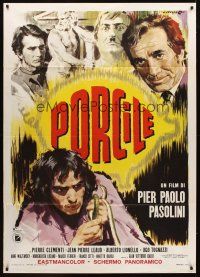 8p388 PIGPEN Italian 1p '69 Pier Paolo Pasolini's Porcile, cannibalism, different Cesselon art!