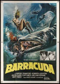 8p330 BARRACUDA Italian 2p '78 great artwork of huge killer fish attacking sexy diver!