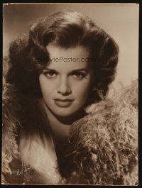 8p032 JANIS PAIGE signed deluxe jumbo still '40s by Bert Six, sexy close portrait with feather boa!