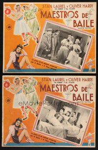 8p694 DANCING MASTERS 2 Mexican LCs R50s border art of Stan Laurel & Oliver Hardy in drag!