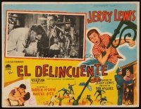 8p737 DELICATE DELINQUENT Mexican LC '57 wacky teen-age terror Jerry Lewis hanging from light post!