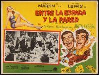 8p752 HOLLYWOOD OR BUST Mexican LC '56 art of Dean Martin & Jerry Lewis in car, sexy Anita Ekberg!