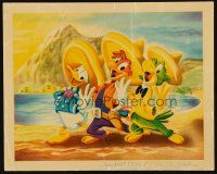 8p042 THREE CABALLEROS special 13x16 '44 Donald Duck, Panchito & Joe Carioca posing on beach!
