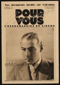 8p541 POUR VOUS French magazine cover April 3, 1930 head & shoulders close up of Rudolph Valentino