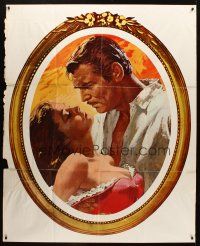 8p040 GONE WITH THE WIND special 50x62 R68 best romantic c/u art of Clark Gable & Vivien Leigh!