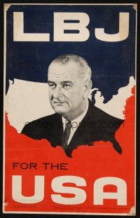 8p081 LBJ FOR THE USA 13x21 political campaign '64 Lyndon B. Johnson over map of United States!