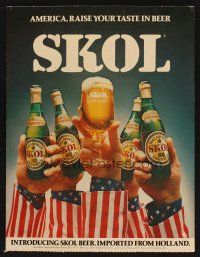 8p054 SKOL BEER 15x20 advertising standee '60s America, raise your tastes in Dutch beer!