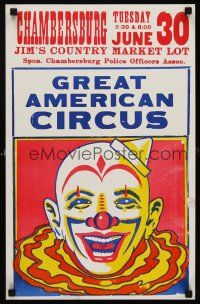 8p098 GREAT AMERICAN CIRCUS circus WC '80s cool artwork of laughing clown!