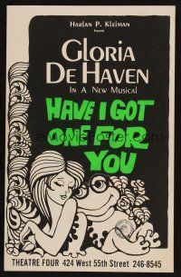 8p270 HAVE I GOT ONE FOR YOU stage play WC '68 art of Gloria De Haven with frog wearing glasses!