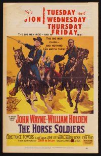 8p461 HORSE SOLDIERS WC '59 art of U.S. Cavalrymen John Wayne & William Holden, John Ford