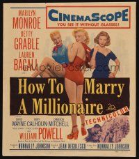 8p462 HOW TO MARRY A MILLIONAIRE WC '53 full-length sexy Marilyn Monroe, Grable & Lauren Bacall!