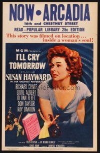 8p465 I'LL CRY TOMORROW WC '55 artwork of distressed Susan Hayward in her greatest performance!