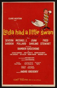 8p276 LEDA HAD A LITTLE SWAN stage play WC '68 Nappi art of man & swan, directed by Andre Gregory!