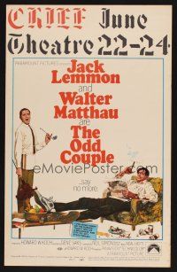 8p495 ODD COUPLE WC '68 art of best friends Walter Matthau & Jack Lemmon by Robert McGinnis!