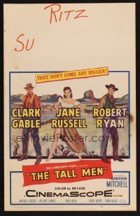 8p524 TALL MEN WC '55 full-length art of Clark Gable, sexy Jane Russell showing leg, Robert Ryan!