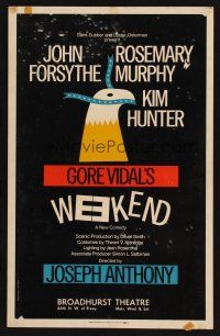 8p305 WEEKEND stage play WC '68 a new comedy by Gore Vidal, cool art by S. Neil Fujita!