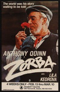 8p308 ZORBA stage play WC '83 Anthony Quinn smelling flower, directed by Michael Cacoyannis!