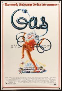 8r321 GAS 40x60 '81 Susan Anspach, Howie Mandel, wacky artwork of gas pump with sexy legs!