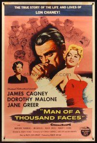 8r324 MAN OF A THOUSAND FACES style Z 40x60 '57 art of James Cagney as Lon Chaney Sr. by Brown!