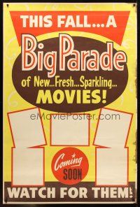 8r340 THIS FALL A BIG PARADE OF NEW FRESH SPARKLING MOVIES 40x60 poster '60s lobby card display!