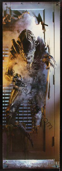 8r195 ALIENS commercial poster '86 James Cameron, huge image of alien busting through door!
