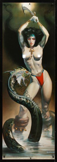 8r188 BORIS VALLEJO Dutch commercial poster '87 great art of topless woman attacking dragon snake!
