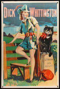 8r013 DICK WHITTINGTON stage play English 40x60 '30s cool stone litho of sexy female lead & cat!
