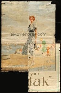 8r199 KODAK English 75x114 advertising poster '20s cameras, wonderful artwork of woman on beach!