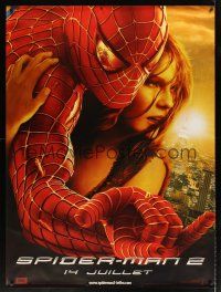 8r177 SPIDER-MAN 2 teaser DS French 1p '04 Tobey Maguire, sexy Kirsten Dunst as Mary Jane!