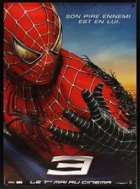 8r181 SPIDER-MAN 3 teaser DS French 1p '07 Sam Raimi, Kirsten Dunst, Tobey Maguire w/black hand!