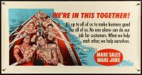 8r235 WE'RE IN THIS TOGETHER 28x54 motivational poster '55 cool art of men rowing!